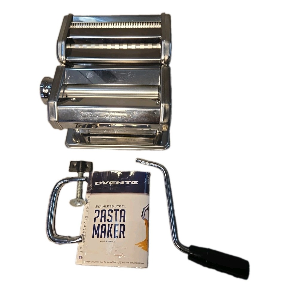 Ovente Stainless Steel Pasta Maker Machine Hand Crank Manual Roller Cutter Clamp